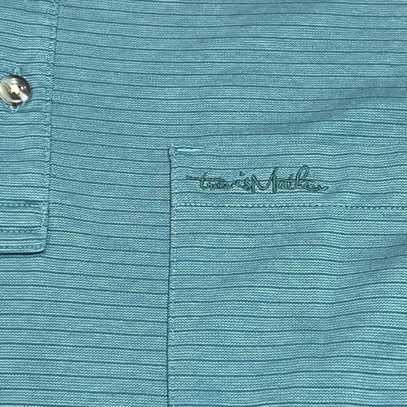 Travis Mathew Medium Knit Stripe Stretch Fitted Polo Shirt Front Pocket - Picture 4 of 9